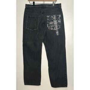Karl Kani Gold Baggy Jeans Mens 36x32 Black Denim Hip Hop Y2K Jnco Southpole